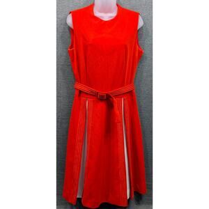 VINTAGE TONI TODD Dress - Red, Sleveless, Belted, Pleated, A-Line, Zip Back